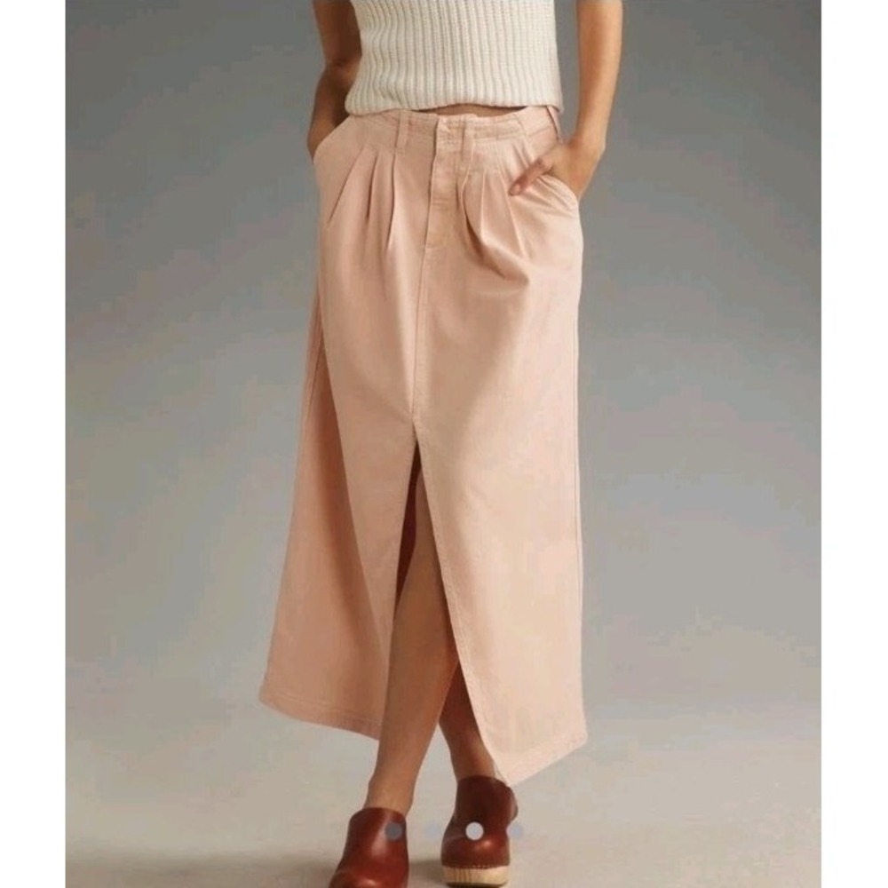 Anthropologie Pilcro Slouchy Trouser Skirt Blush Pink Midi Pocket Woman's Size 6